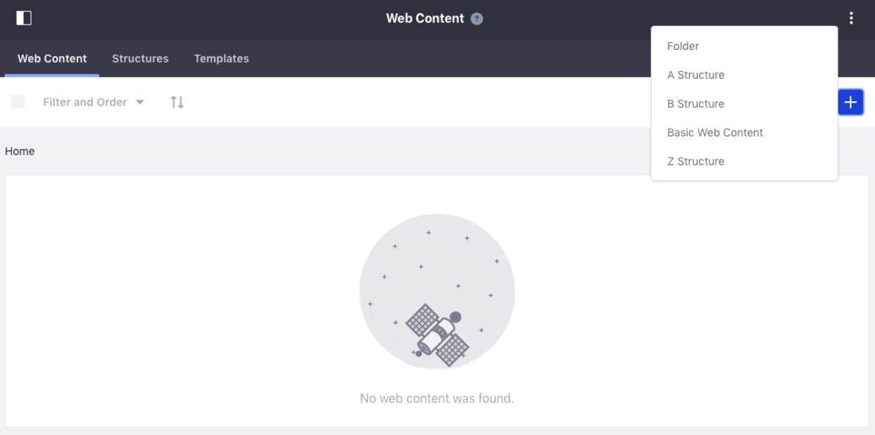 Figure 6: Web Content Administration will now display structures in alphabetical order.
