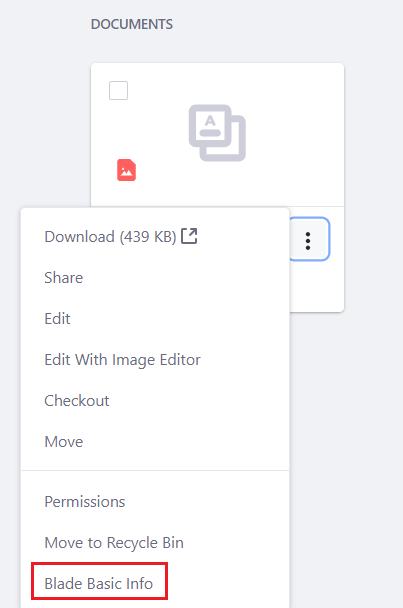 Figure 1: The new Blade Basic Info option is available from the entrys Options menu.