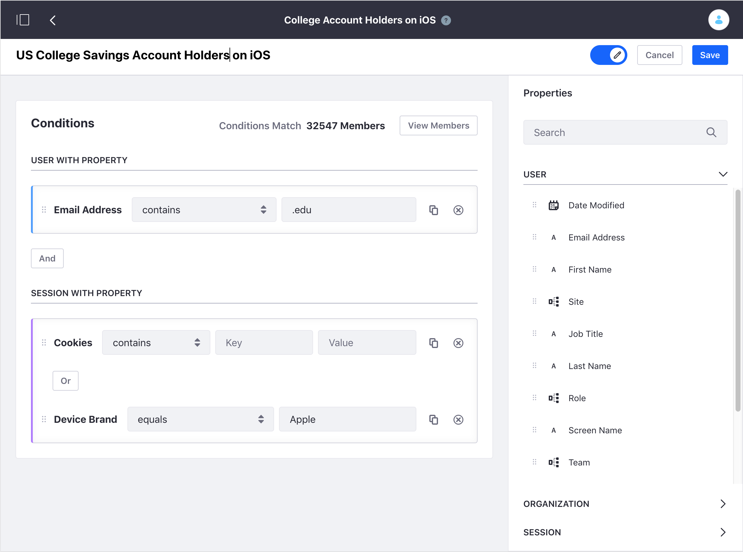 Figure 4: The Rule Builder provides a drag-and-drop interface that helps you build exactly the criteria you need to target the right information to the right users.