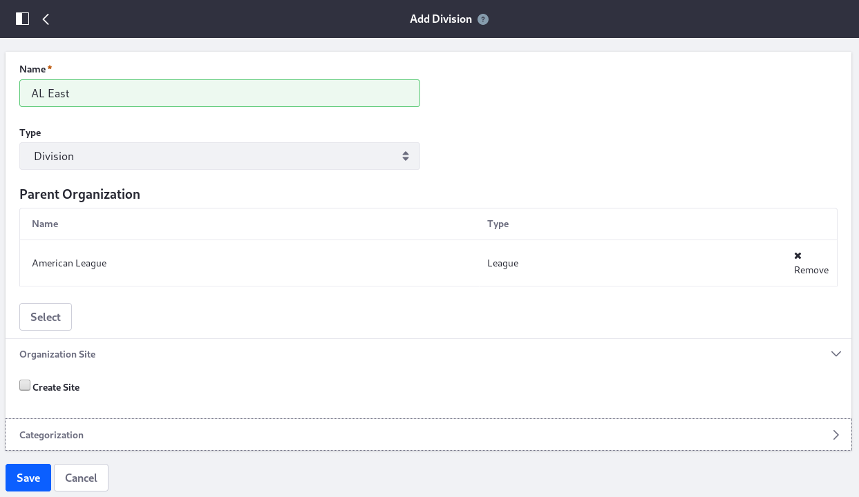 Figure 2: Custom configuration types are available in the Add Organization form.