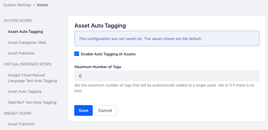 Figure 1: You can configure auto tagging globally in the Assets section of System Settings.