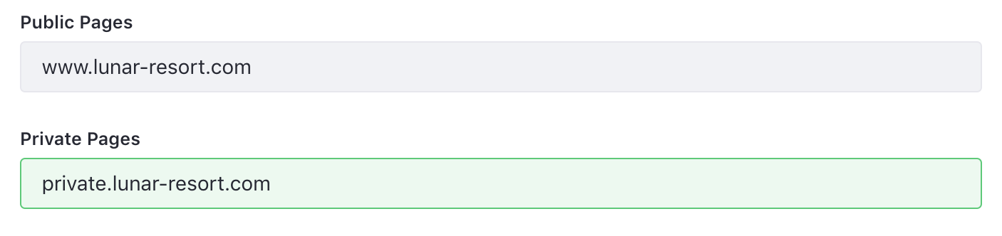 Figure 2: When configuring virtual hosts, the public and private pages of a site can be configured to different domains.