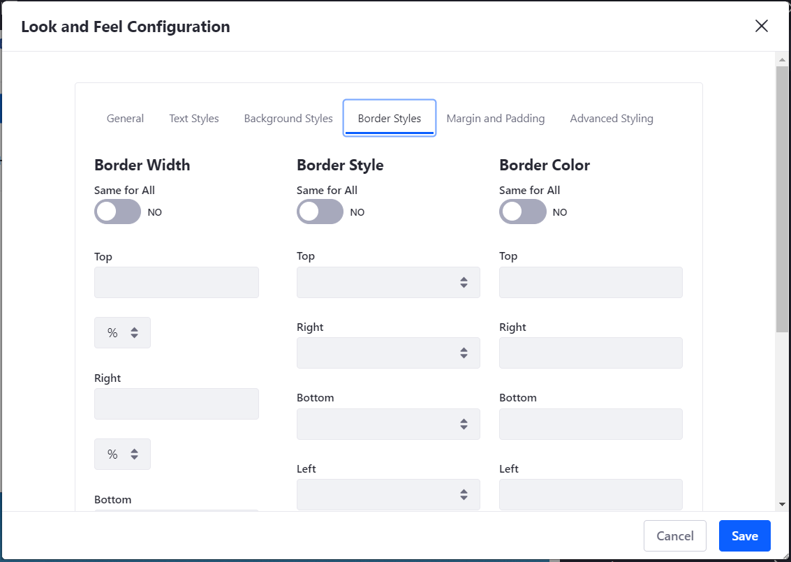 Figure 4: The Border Styles tab lets you specify a border width, style, and color for each side of the widget.