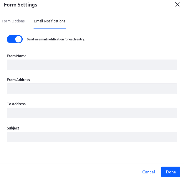 Figure 1: Configure email notifications each time a form entry is submitted.