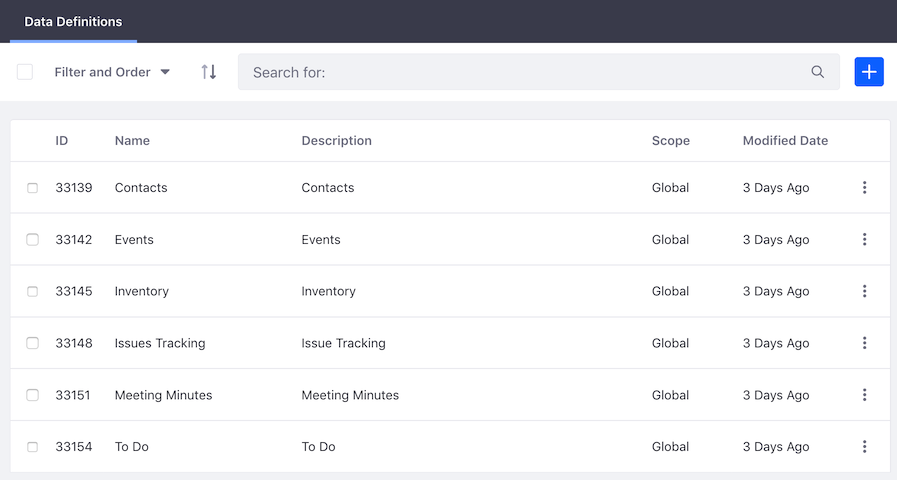 Figure 1: The Data Definitions screen.