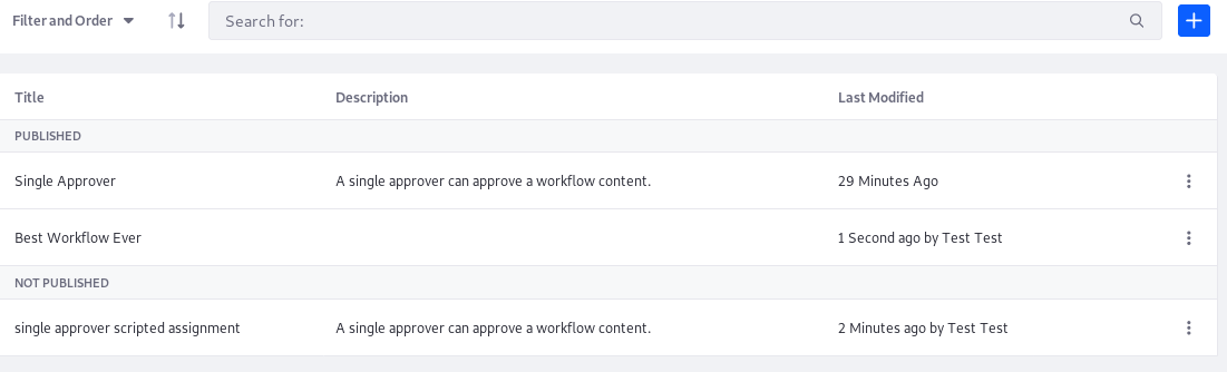 Figure 2: View a list of the current workflows that can be edited in the Workflow Designer.