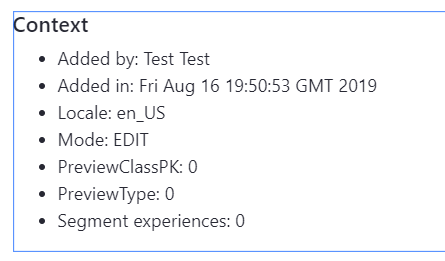 Figure 2: When adding the new Fragment Renderer to a page, the context information is displayed.