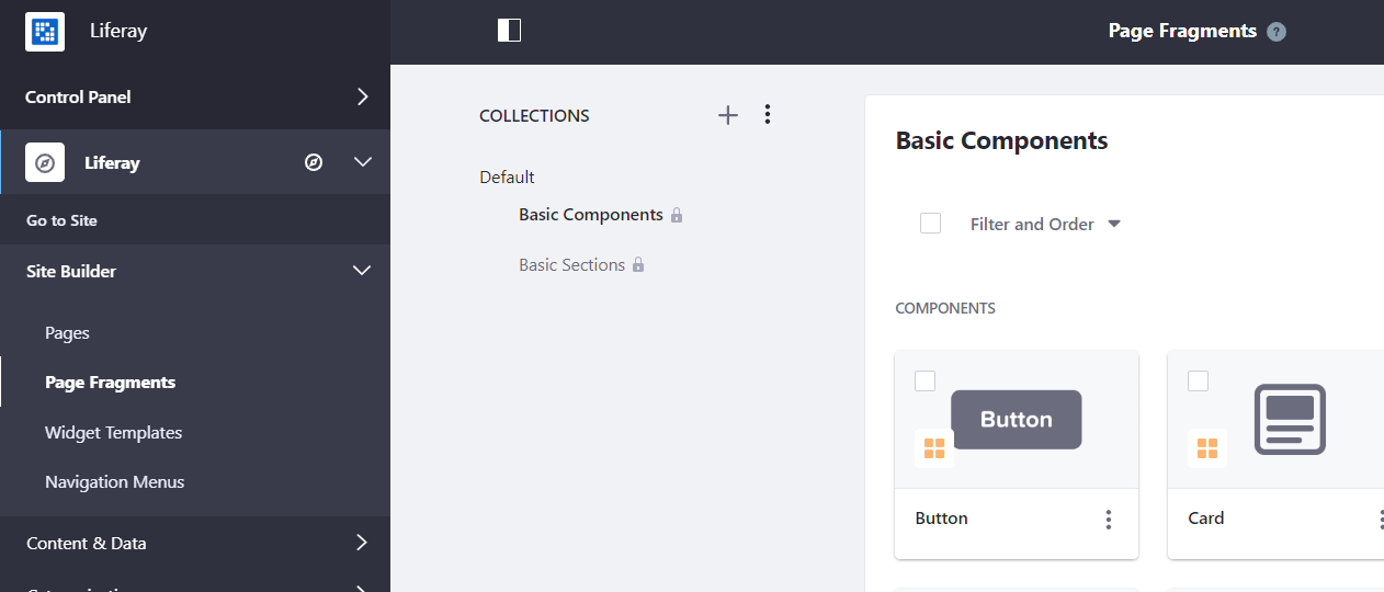 Figure 1: Here is the Page Fragments page with no custom Fragments or Collections created.