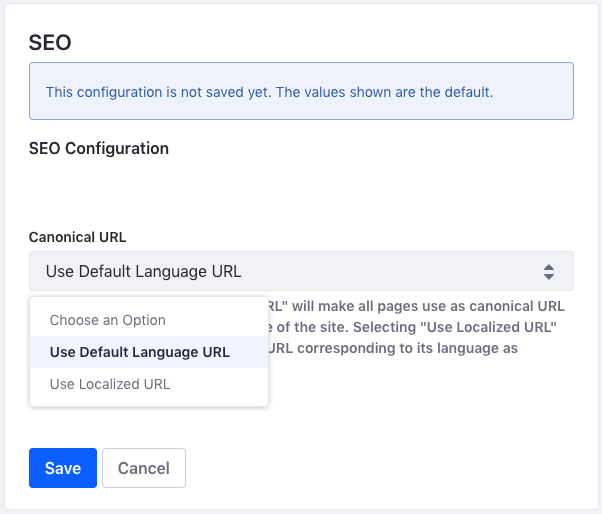 Figure 3: You can also configure canonical URLs at the global and instance levels.