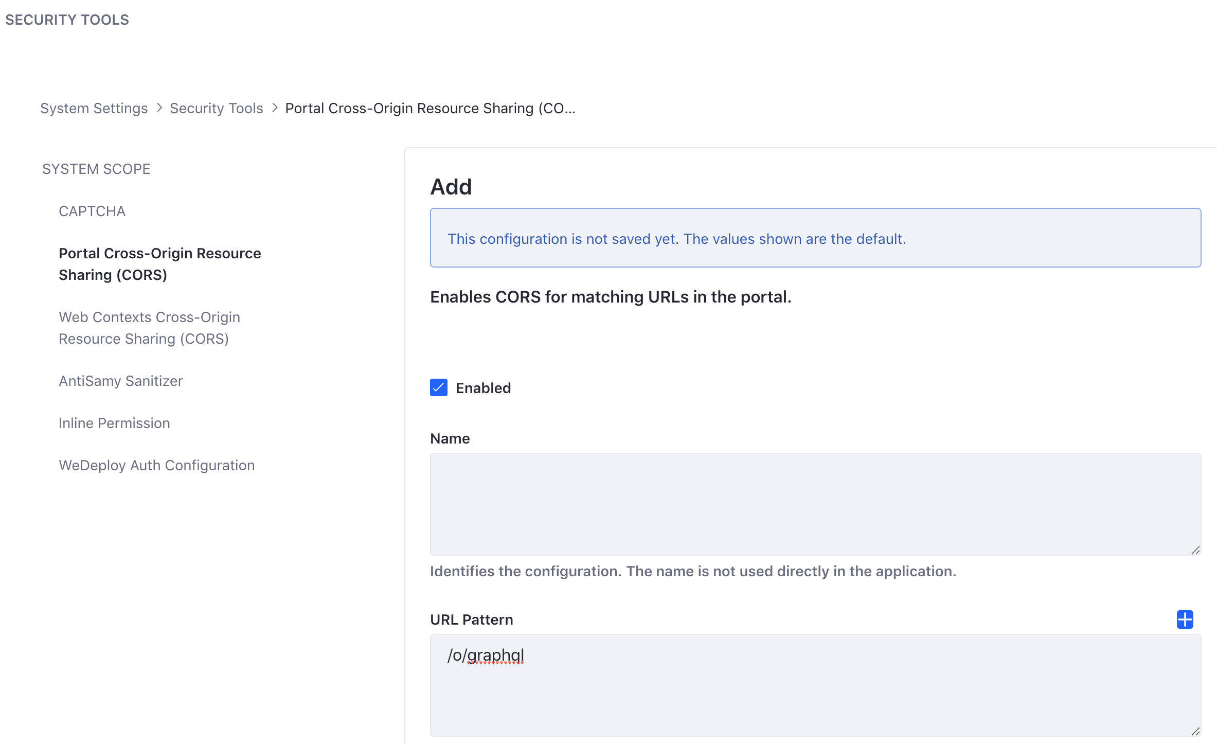 Figure 1: Configure Cross-Origin Resource Sharing in Liferay